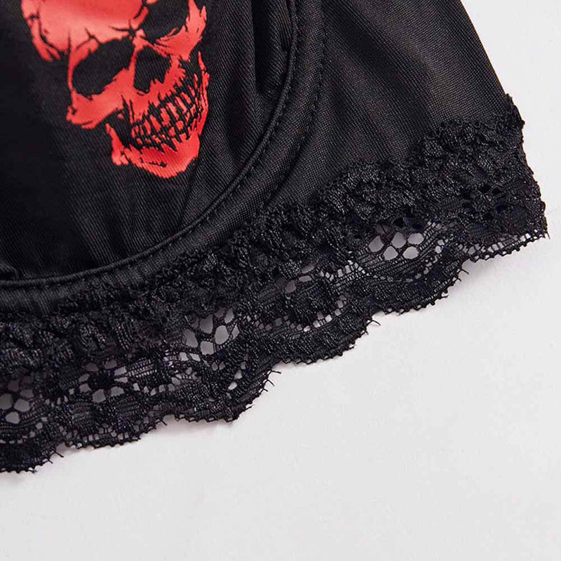 Skull Print Lace Trim Ultra-Thin Bra Underwear, Black / L (Bust 74-92cm) Skull Print Lace Trim Ultra-Thin Bra Underwear, Black / L (Bust 74-92cm)