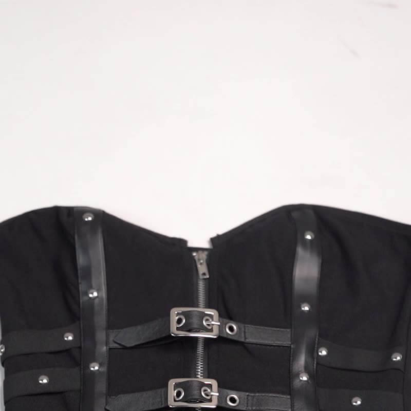 Sexy Slim Fit Fishbone Leather Buttoned Tube Top | Gthic.com