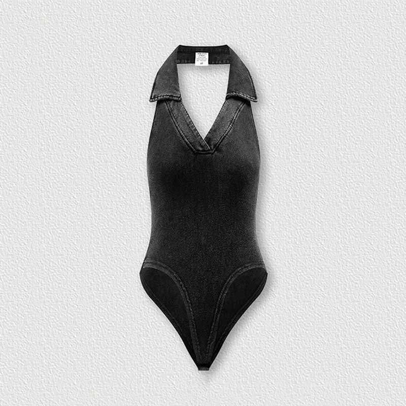 Sexy V-Neck Backless Sleeveless Halter Bodysuit