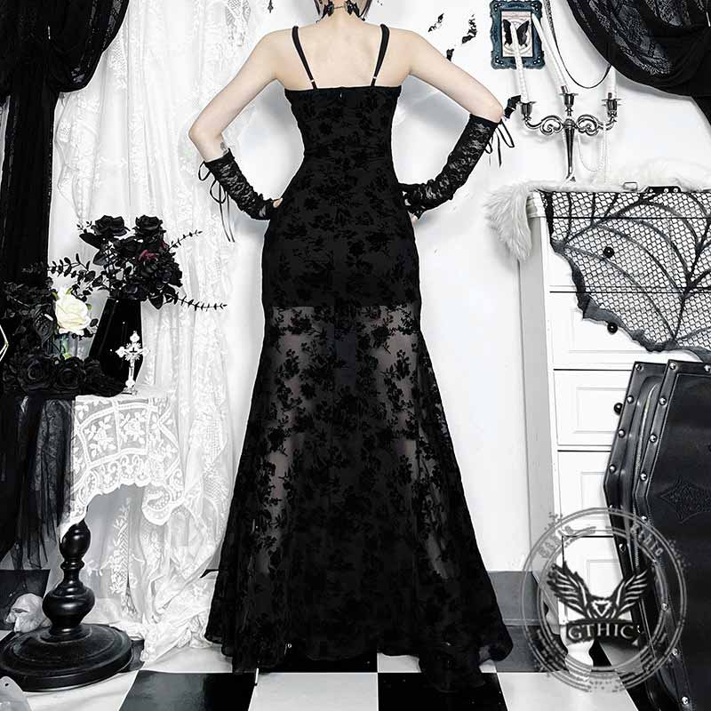 Sexy V-Neck Plant Print Lace See-Through Sling Dress 02 | Gthic.com