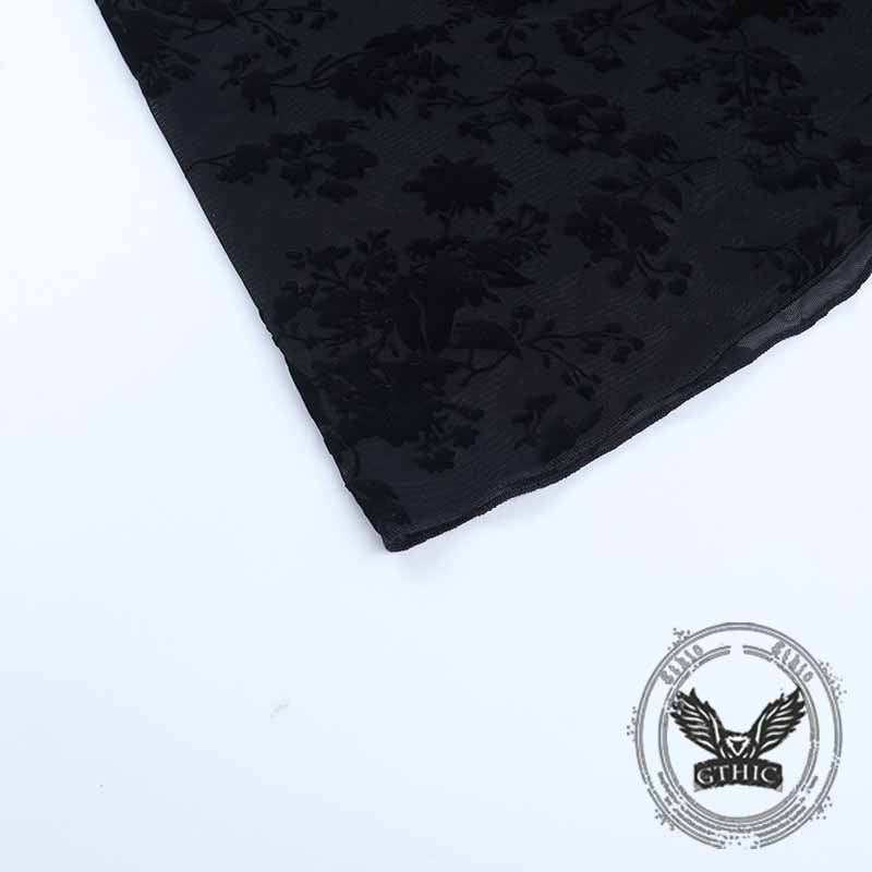 Sexy V-Neck Plant Print Lace See-Through Sling Dress