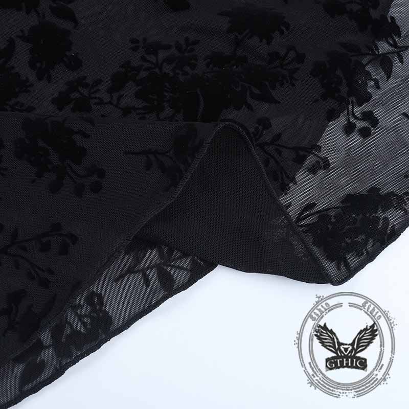 Sexy V-Neck Plant Print Lace See-Through Sling Dress