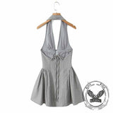 Sexy V-Neck Pleated Waist Halter Formal Dress