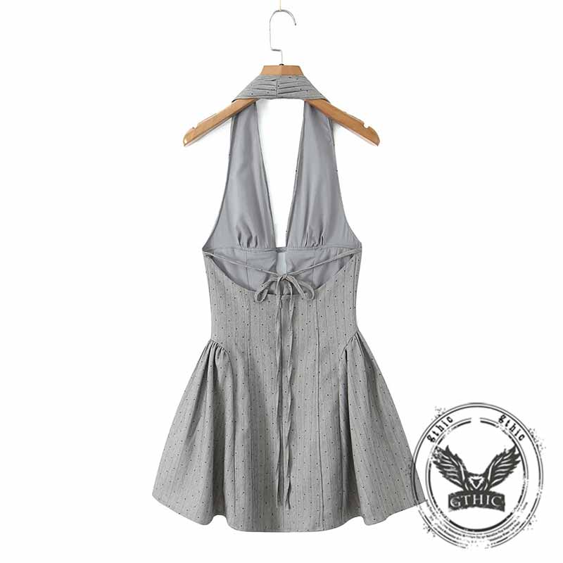 Gray Backless Halter Low Waist A-line Mini Dress Gray / L Gray Backless Halter Low Waist A-line Mini Dress Gray / L