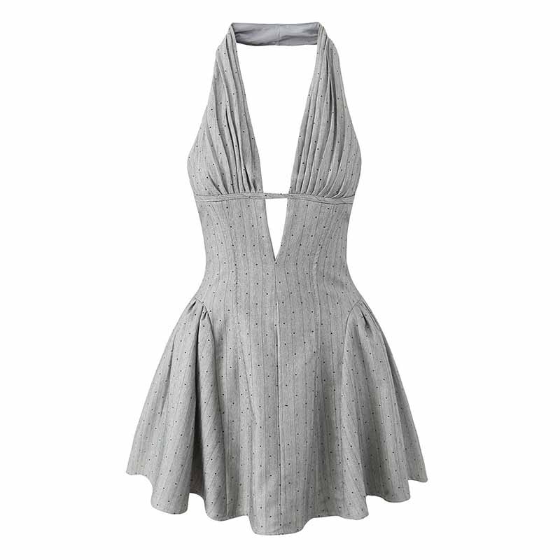 Sexy V-Neck Pleated Waist Halter Formal Dress 01 | Gthic.com