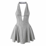 Sexy V-Neck Pleated Waist Halter Formal Dress 01 | Gthic.com