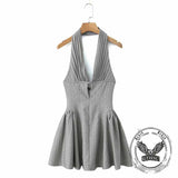 Sexy V-Neck Pleated Waist Halter Formal Dress 03 | Gthic.com