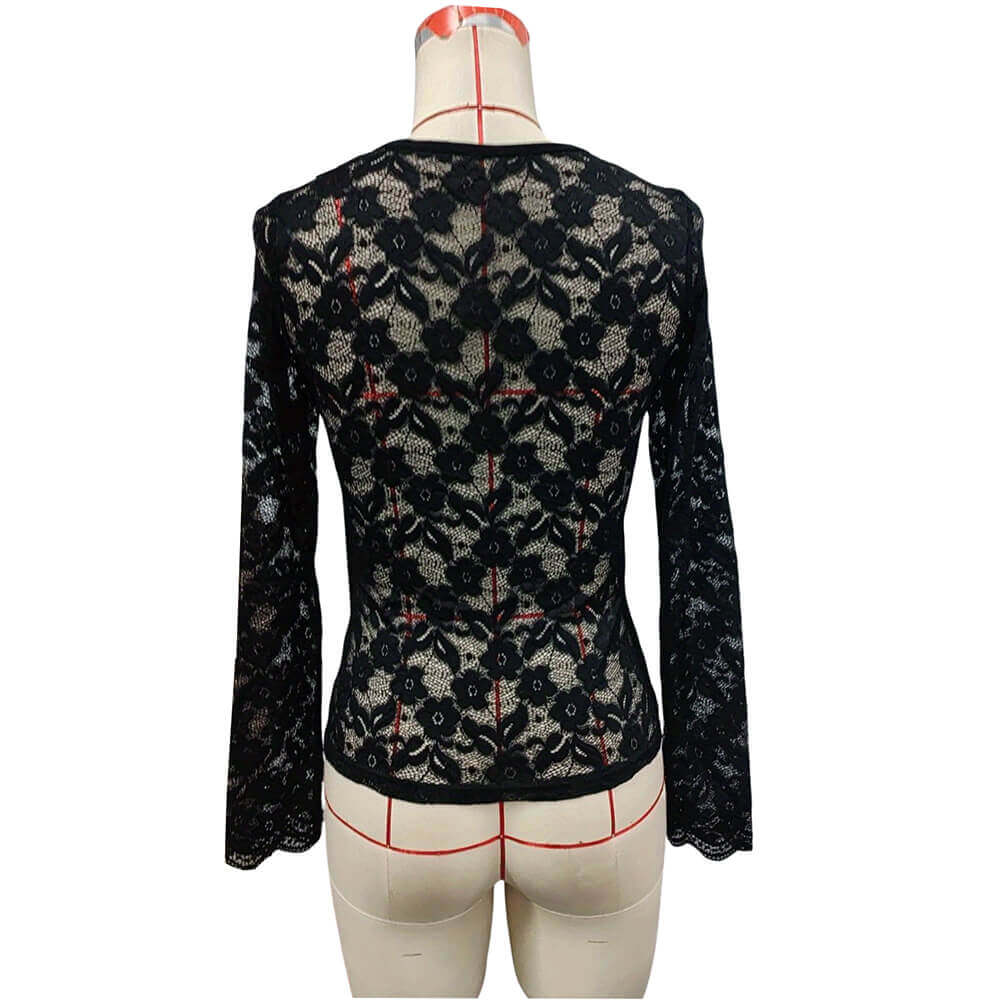 Sexy V-Neck Scalloped Collar Slim Flower Lace Top | Gthic.com