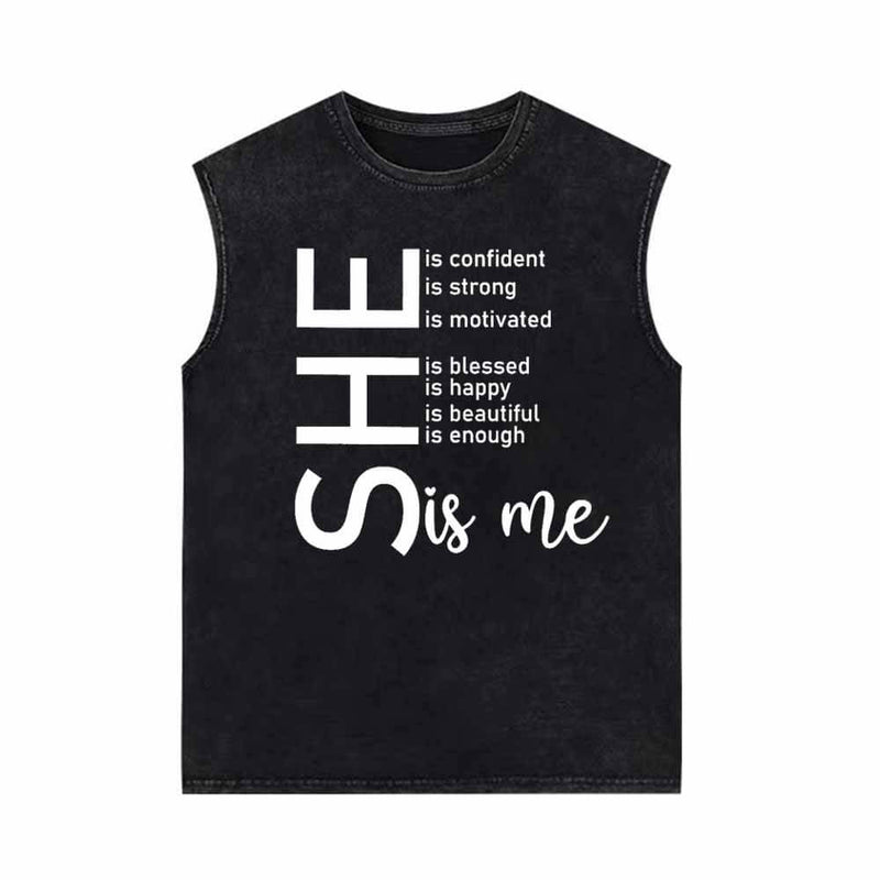 She Is Me Virtue Vintage Washed Vest Top | Gthic.com