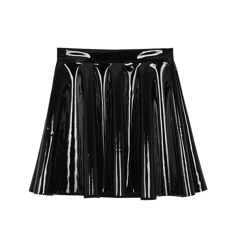 Shiny Dark Solid Color Pleated Mini Skirt | Gthic.com