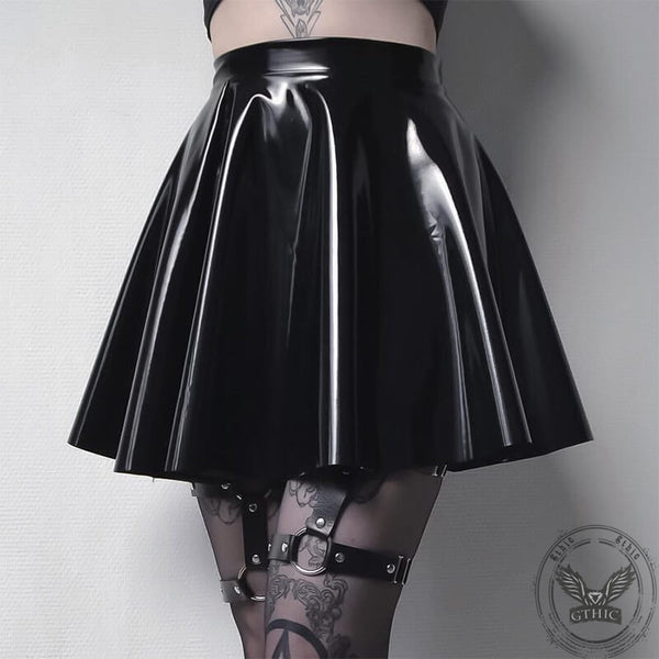 Shiny Dark Solid Color Pleated Mini Skirt | Gthic.com