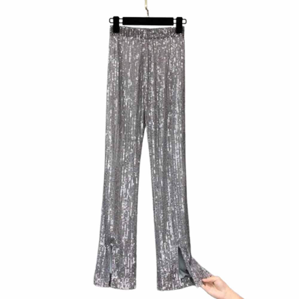 Shiny Sequined High Waist Flared Pants | Gthic.com