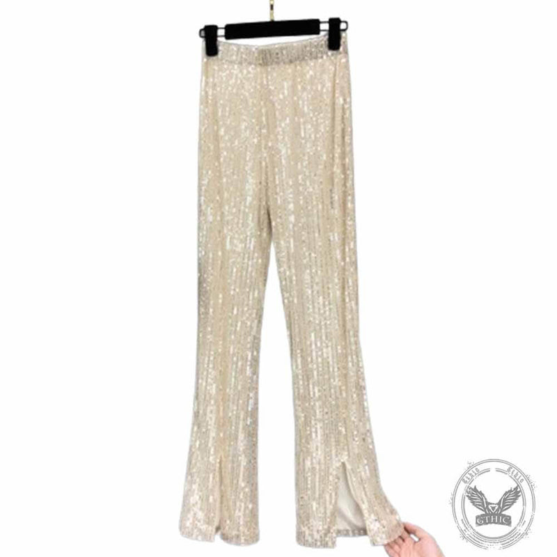 Shiny Sequined High Waist Flared Pants | Gthic.com