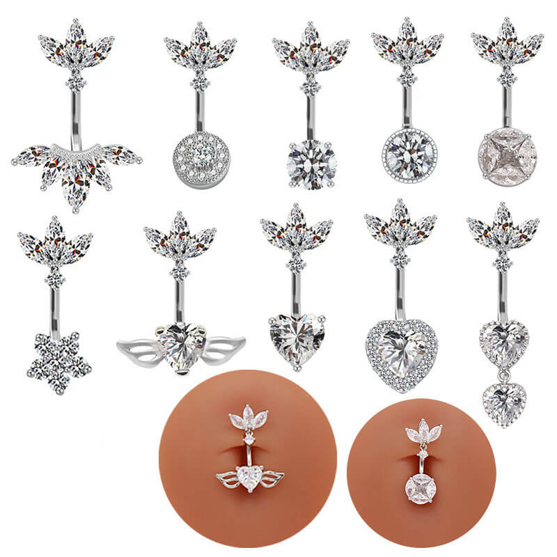 Shiny Zircon Heart-shaped Alloy Belly Ring | Gthic.com