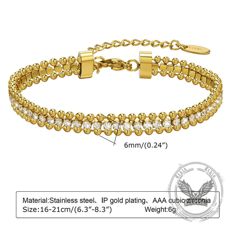 Shiny Zirconia Three-Layer Stainless Steel Bracelet
