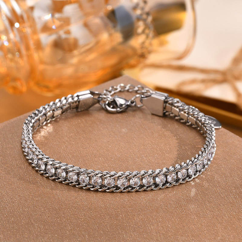 Shiny Zirconia Three-Layer Stainless Steel Bracelet | Gthic.com