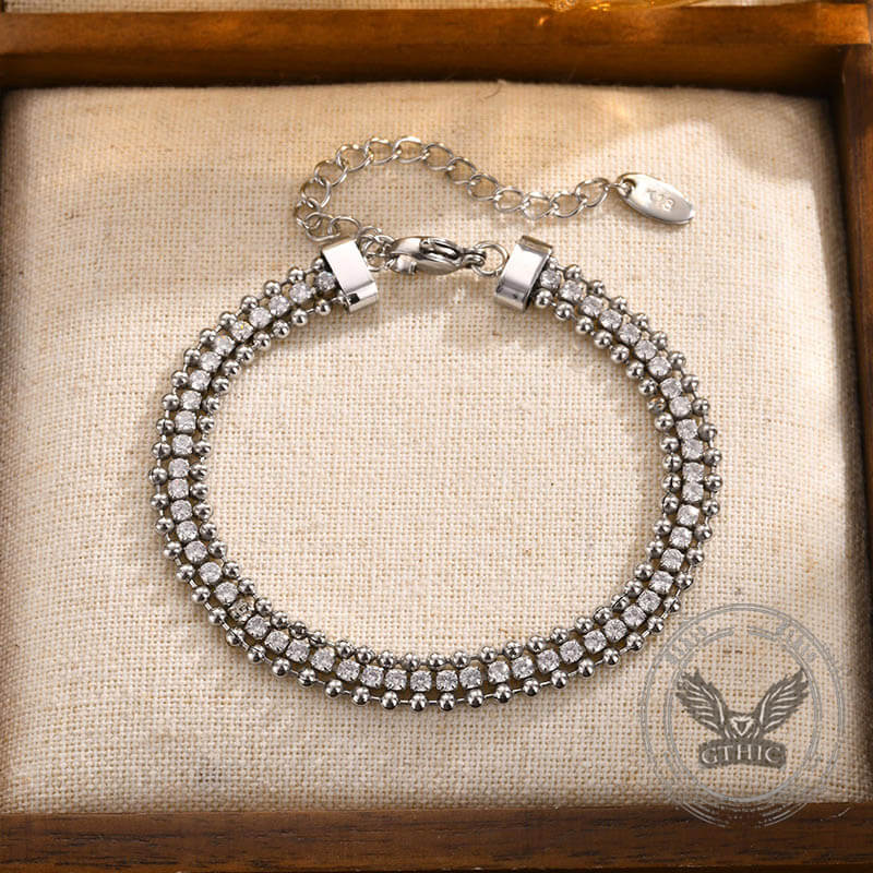 Shiny Zirconia Three-Layer Stainless Steel Bracelet | Gthic.com