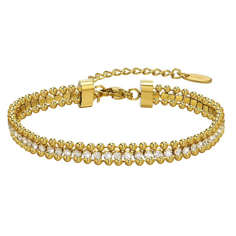 Shiny Zirconia Three-Layer Stainless Steel Bracelet