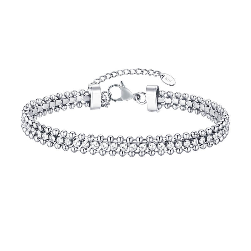 Shiny Zirconia Three-Layer Stainless Steel Bracelet