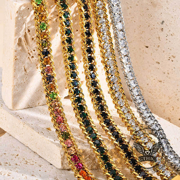 Shiny Zirconia Three-Layer Stainless Steel Bracelet | Gthic.com