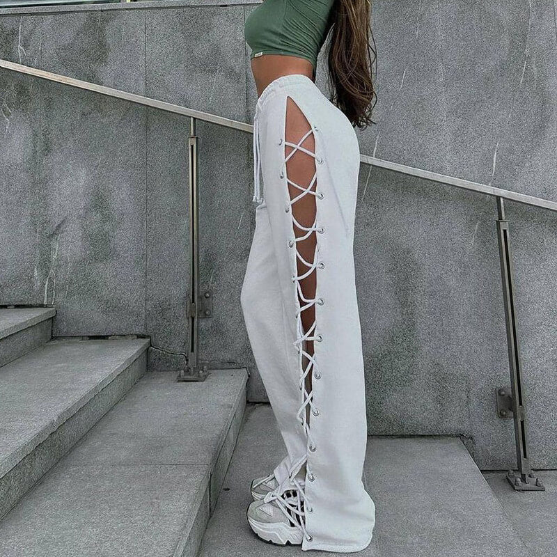 Side Slit Tie-Up Cutout Pants | Gthic.com