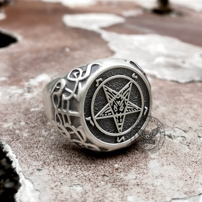 Sigil of Baphomet Sterling Silver Satan Ring | Gthic.com