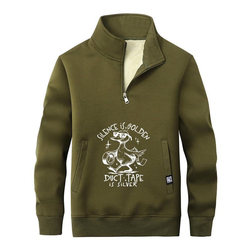 Silence Is Golden Stand Collar Zip Sweatshirt