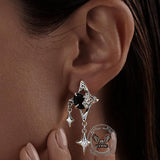 Silver 4 Pointed Star Alloy Drop Earrings | Gthic.com