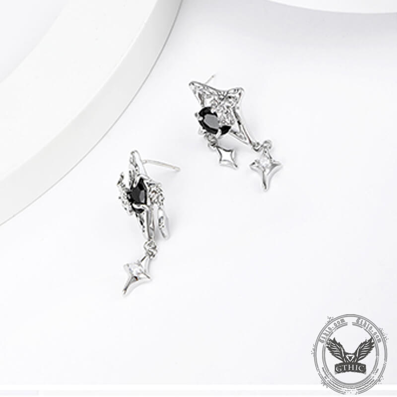 Silver 4 Pointed Star Alloy Drop Earrings