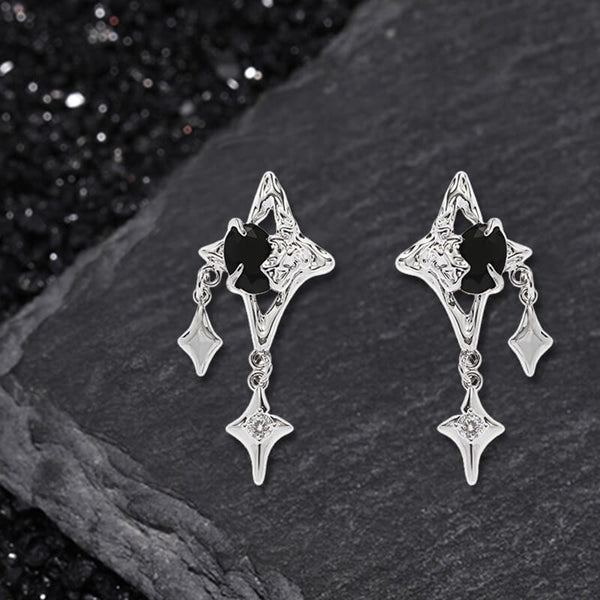 Silver 4 Pointed Star Alloy Drop Earrings | Gthic.com