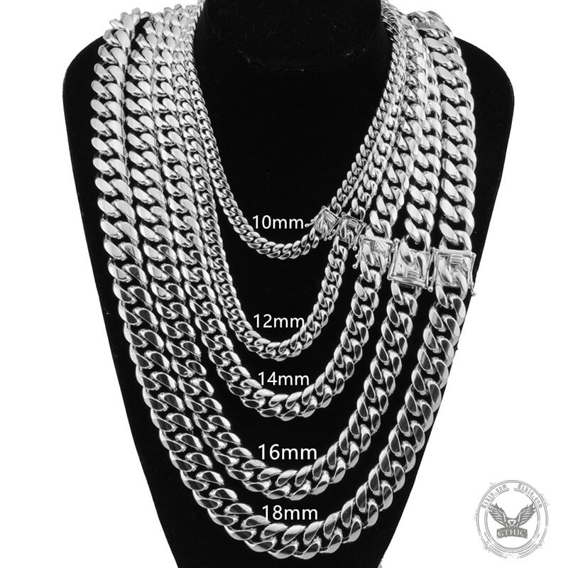Silver Color Thick Cuban Chain Stainless Steel Necklace | Gthic.com