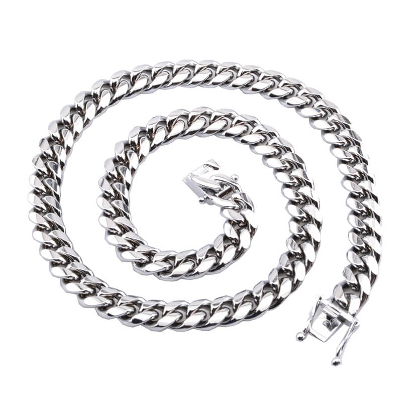 Silver Color Thick Cuban Chain Stainless Steel Necklace | Gthic.com