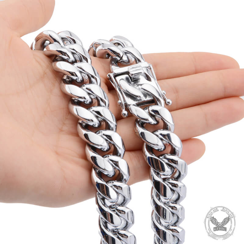 Silver Color Thick Cuban Chain Stainless Steel Necklace