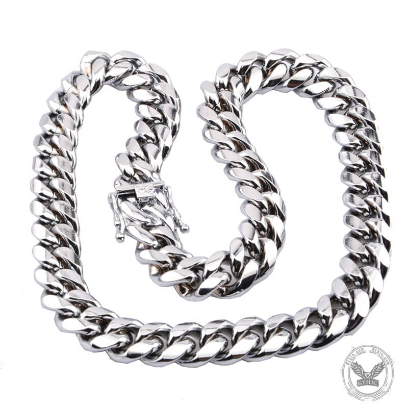 Silver Color Thick Cuban Chain Stainless Steel Necklace