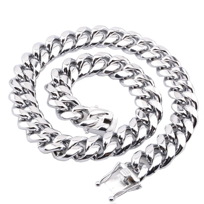 Silver Color Thick Cuban Chain Stainless Steel Necklace | Gthic.com