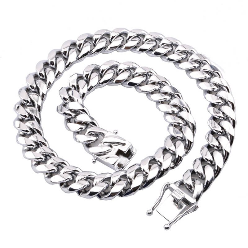 Silver Color Thick Cuban Chain Stainless Steel Necklace | Gthic.com