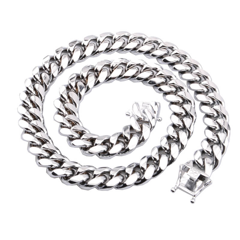 Silver Color Thick Cuban Chain Stainless Steel Necklace | Gthic.com