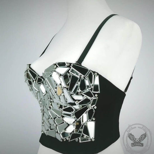 Silver Mirror Sequins Embellished Beads Corset Top