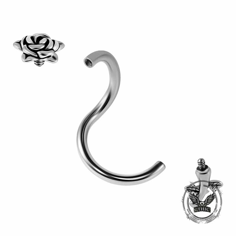 Silver Rose Stainless Steel Belly Piercing