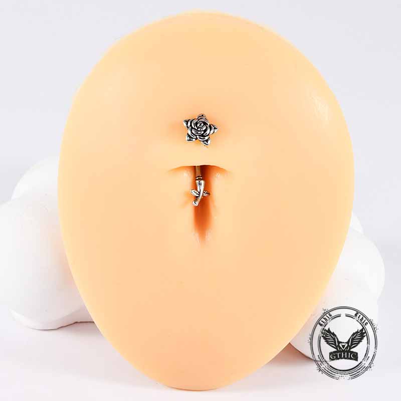 Silver Rose Stainless Steel Belly Piercing 02 | Gthic.com