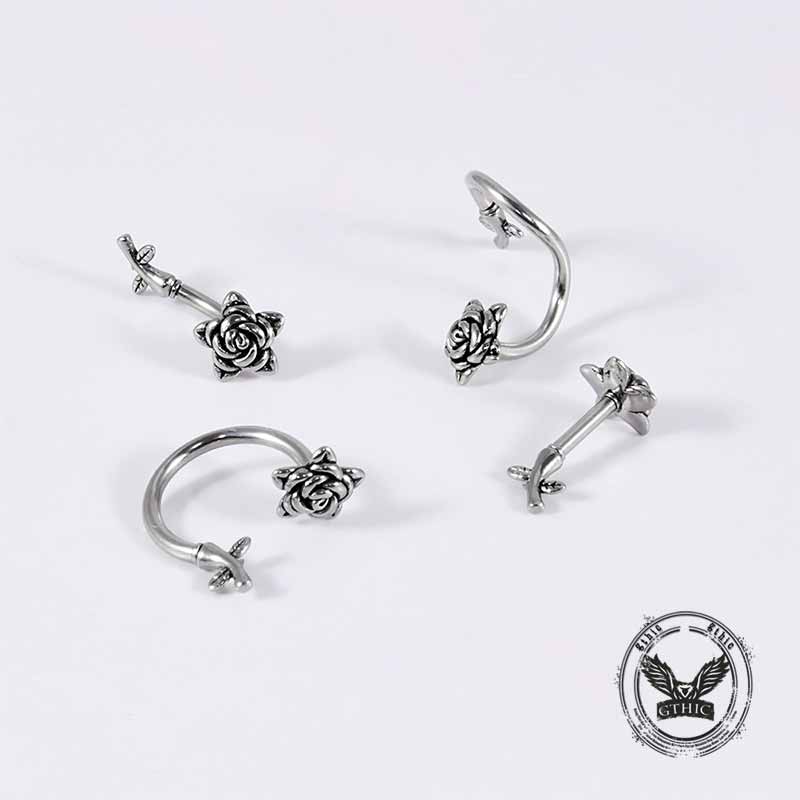 Silver Rose Stainless Steel Belly Piercing