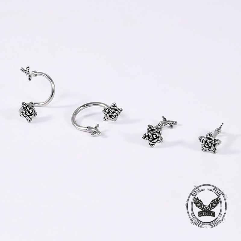 Silver Rose Stainless Steel Belly Piercing