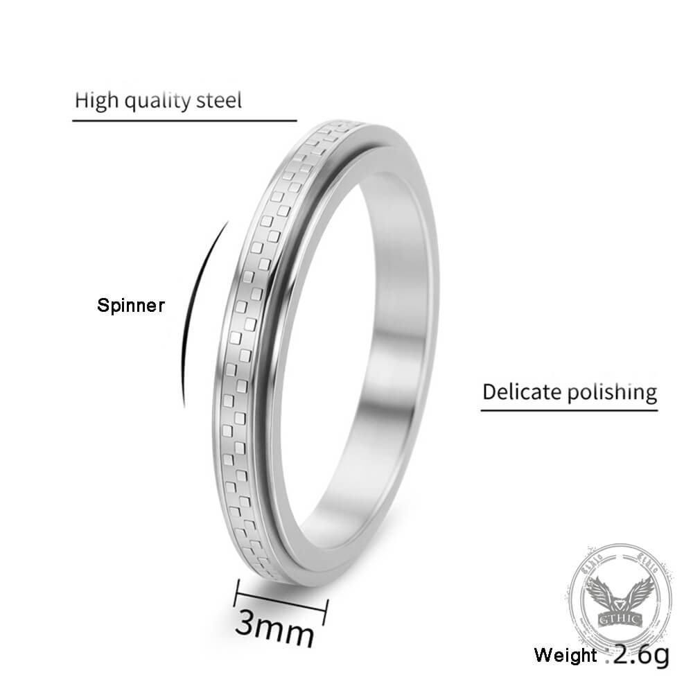 Simple 3mm Chessboard Stainless Steel Spinner Ring