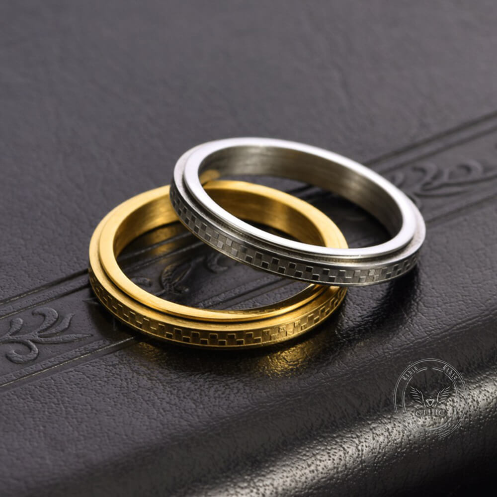 Simple 3mm Chessboard Stainless Steel Spinner Ring | Gthic.com
