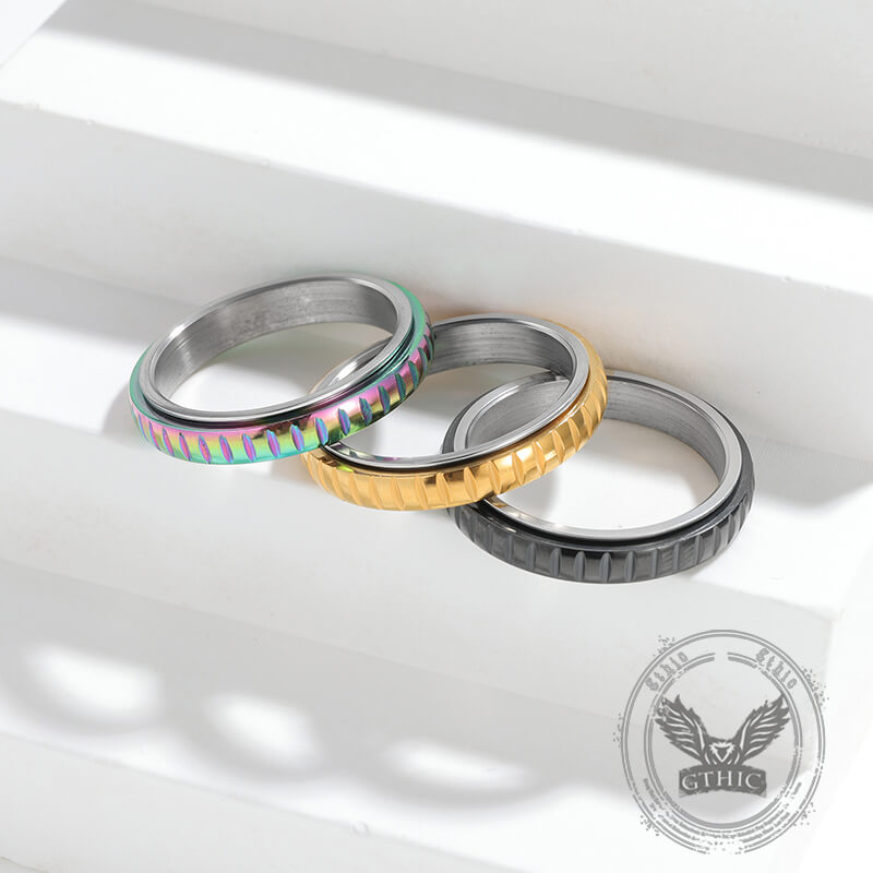 Simple 4mm Gear Pattern Stainless Steel Spinner Ring | Gthic.com