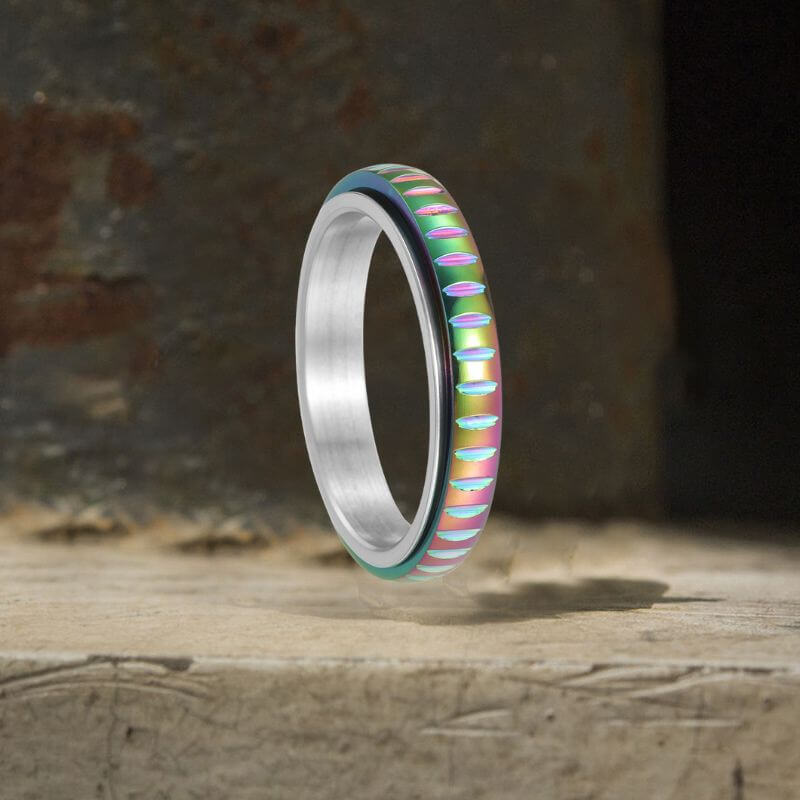 Simple 4mm Gear Pattern Stainless Steel Spinner Ring | Gthic.com