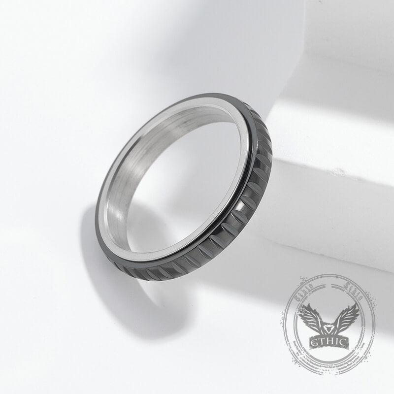 Simple 4mm Gear Pattern Stainless Steel Spinner Ring