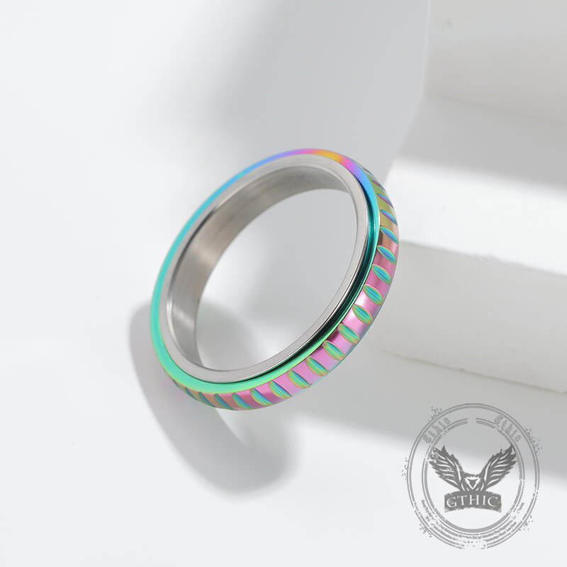 Simple 4mm Gear Pattern Stainless Steel Spinner Ring