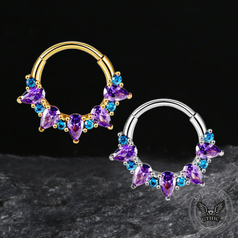 Simple Amethyst Zirconia Stainless Steel Nose Ring 01 | Gthic.com