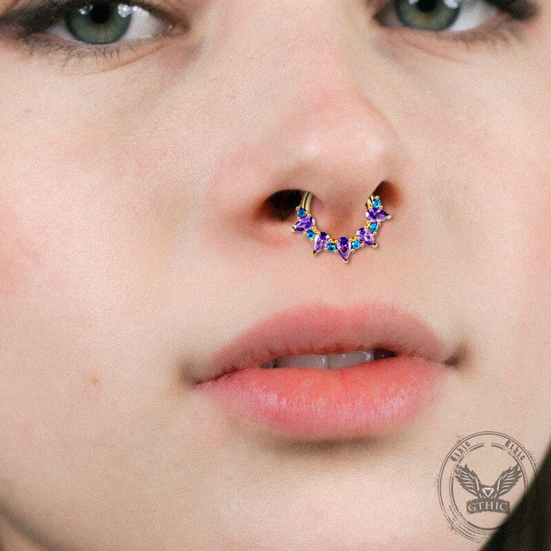 Simple Amethyst Zirconia Stainless Steel Nose Ring 02 | Gthic.com